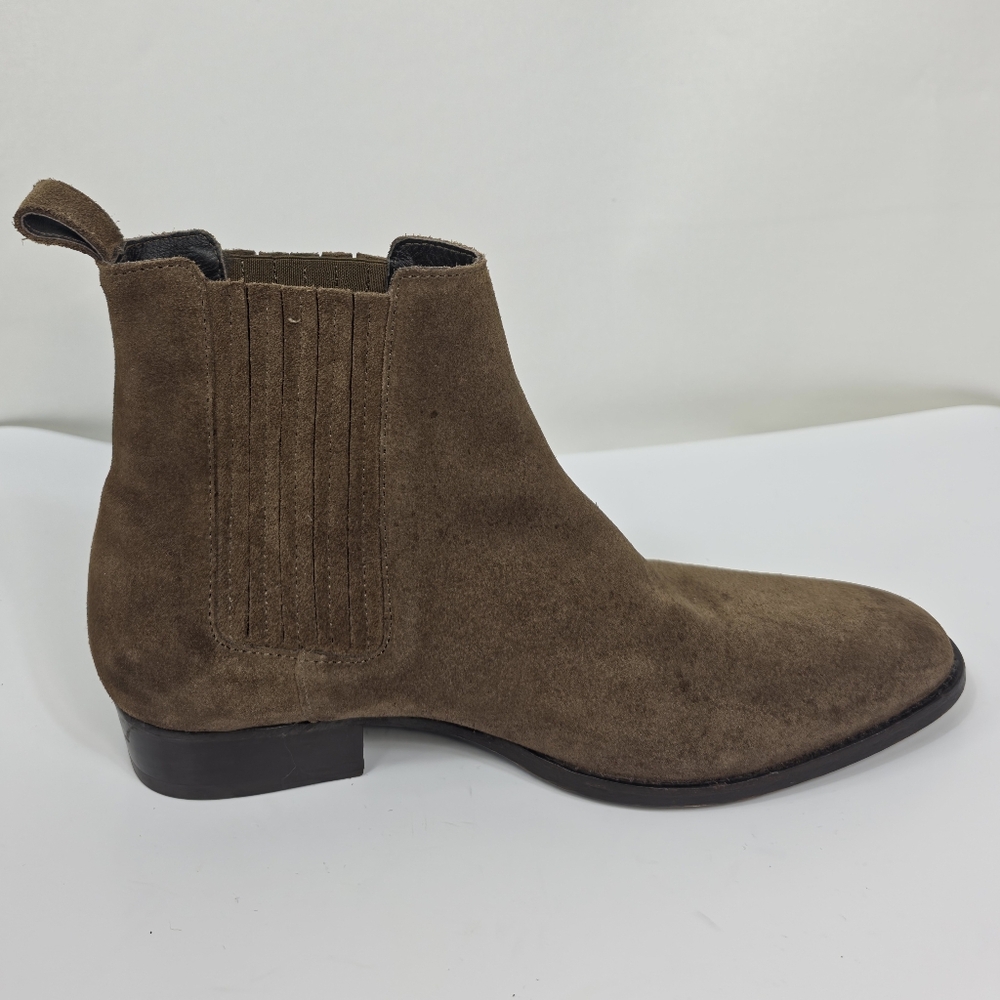 AllSaints Suede Chelsea Boots Tan Elastic Panel Pull On Size 44 US 11 - Picture 2 of 15